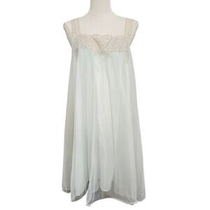 Van Raalte VTG 50s Mint Green Chiffon Lace Babydoll Nightgown Coquette Romantic